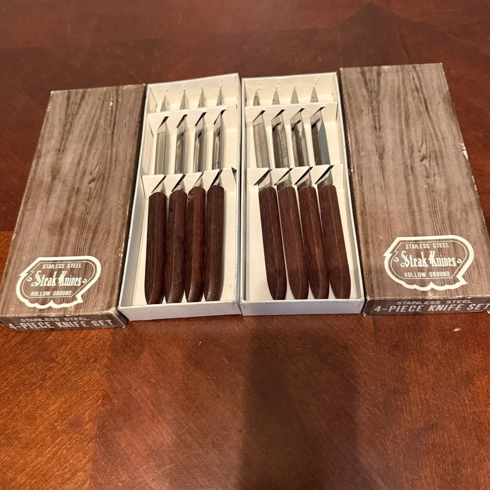 Vintage Verdigris Valley Steak Knives Set of 8 Stainless Hollow Japan